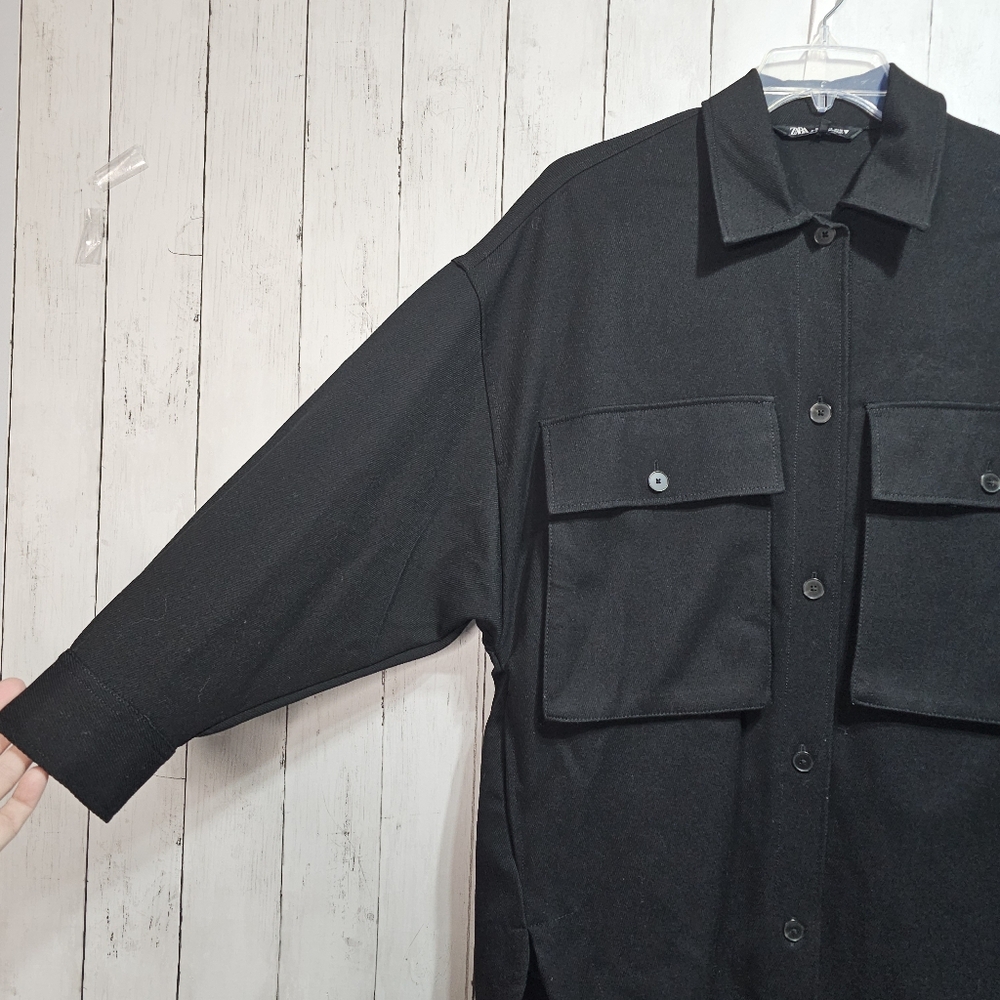 Zara Women's Black Heavyweight Jacket /Shacket  Pockets Button Front Size Small. - Picture 5 of 10